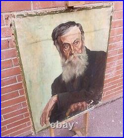 Tableau ancien signé. Portrait Homme Peinture huile sur toile. A Restaurer