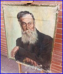 Tableau ancien signé. Portrait Homme Peinture huile sur toile. A Restaurer