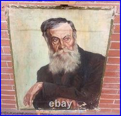 Tableau ancien signé. Portrait Homme Peinture huile sur toile. A Restaurer