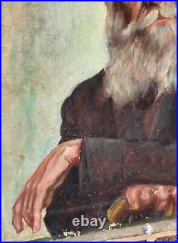 Tableau ancien signé. Portrait Homme Peinture huile sur toile. A Restaurer