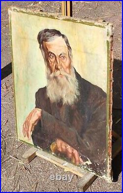 Tableau ancien signé. Portrait Homme Peinture huile sur toile. A Restaurer