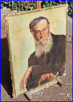Tableau ancien signé. Portrait Homme Peinture huile sur toile. A Restaurer