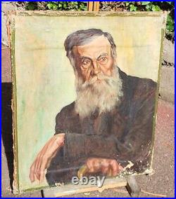 Tableau ancien signé. Portrait Homme Peinture huile sur toile. A Restaurer