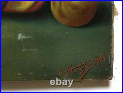 Tableau ancien signé et daté 1907, Nature morte, Huile sur toile, Début XXe
