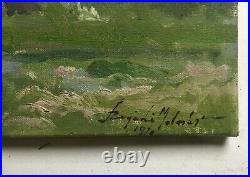 Tableau ancien signé et daté 1970, Huile sur toile, Jardin, Grand format, XXe