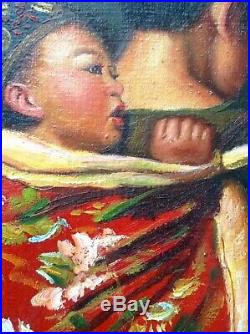 Tableau contemporain Beau Portrait Enfant et Mère Chinoise Huile sur toile