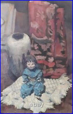 Tableau de JD BASCOULES- Huile sur toile La poupée japonaise SBG- v64bis