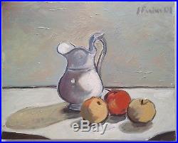 Tableau expressionniste Nature morte au pomme Huile signée gout Giorgio Morandi