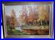 Tableau, grande huile sur toile, signée peintre russe, forêt en automne, 69×49.5