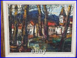 Tableau huile Le Clocher de Ciboure signé Rodolphe CAILLAUX(1904-1989)