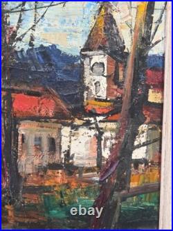 Tableau huile Le Clocher de Ciboure signé Rodolphe CAILLAUX(1904-1989)