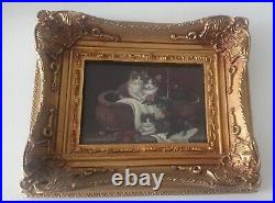 Tableau huile doré chatons chat