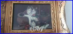 Tableau huile doré chatons chat