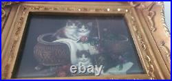 Tableau huile doré chatons chat