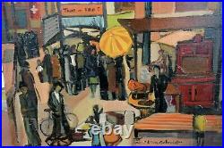Tableau huile scène de marché au puces signé Christian SCHMIDT (1919-2003)