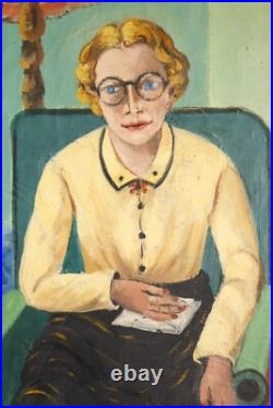 Tableau huile sur toile Alfred Pietercelie 1953 portrait de femme au fauteuil