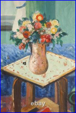 Tableau huile sur toile Alfred Pietercelie 1953 portrait de femme au fauteuil