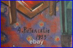 Tableau huile sur toile Alfred Pietercelie 1953 portrait de femme au fauteuil