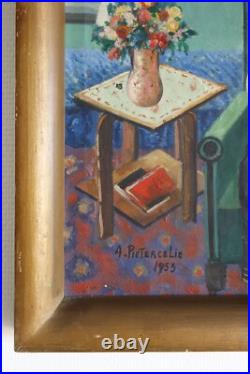 Tableau huile sur toile Alfred Pietercelie 1953 portrait de femme au fauteuil