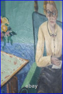 Tableau huile sur toile Alfred Pietercelie 1953 portrait de femme au fauteuil
