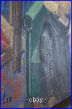 Tableau huile sur toile Alfred Pietercelie 1953 portrait de femme au fauteuil