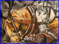 Tableau huile sur toile aux chevaux de trait signé Ortega 86
