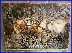 Tableau huile sur toile aux chevaux de trait signé Ortega 86