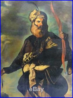 Tableau huile sur toile orientaliste portrait d'un chasseur signé