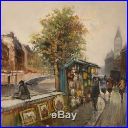 Tableau huile sur toile peinture vue de Paris paysage signé style ancien 900