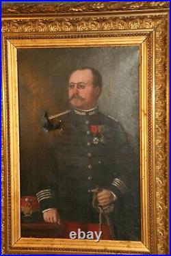 Tableau huile sur toile portrait d'homme militaire début XXème signé militaria