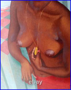 Tableau, huile sur toile portrait de femme. Signé Debrégéas 50 cm x 65 cm
