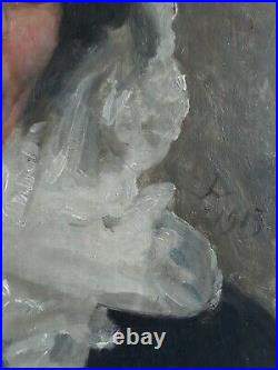 Tableau huile sur toile portrait de femme au foulard 1913 début 20ème