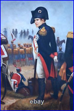 Tableau huile sur toile scène militaire Napoléon Bonaparte maréchaux signé XXème