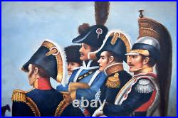 Tableau huile sur toile scène militaire Napoléon Bonaparte maréchaux signé XXème