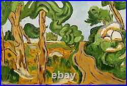 Tableau huile sur toile sentier entre les pins 30X50 peint en 2015