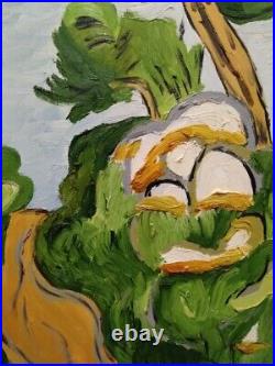 Tableau huile sur toile sentier entre les pins 30X50 peint en 2015