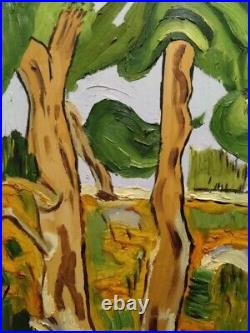 Tableau huile sur toile sentier entre les pins 30X50 peint en 2015