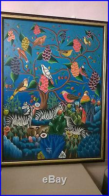 Tableau huile sur toile signé Etienne Charnelus Peintre Haïti Le jardin d'Eden