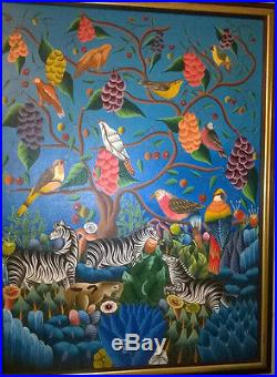 Tableau huile sur toile signé Etienne Charnelus Peintre Haïti Le jardin d'Eden