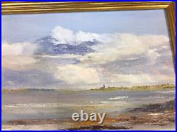 Tableau huile sur toile signé V. Dubois paysage Saint Jacut plage et bateau