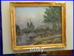 Tableau huile sur toile, signé, vue de Paris, pont et Notre Dame, signé