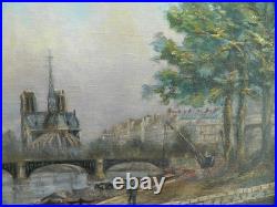 Tableau huile sur toile, signé, vue de Paris, pont et Notre Dame, signé