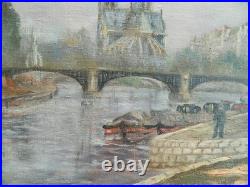 Tableau huile sur toile, signé, vue de Paris, pont et Notre Dame, signé