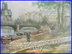 Tableau huile sur toile, signé, vue de Paris, pont et Notre Dame, signé