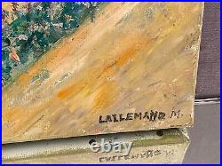 Tableau huile sur toile signée Lallemand M. Vue de village aux lavandiers