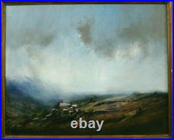Tableau huile sur toile vers 1950 Montagne dans la brume signature