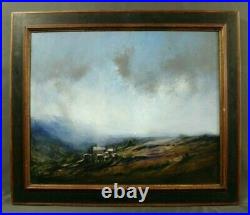 Tableau huile sur toile vers 1950 Montagne dans la brume signature