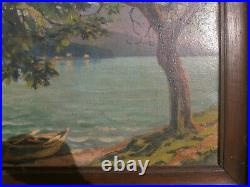 Tableau huile sur toile vue du lac d' annecy signé achille bron