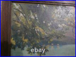 Tableau huile sur toile vue du lac d' annecy signé achille bron