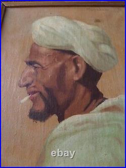 Tableau huile toile peinture orientaliste portrait Arabe Maroc Marrakech